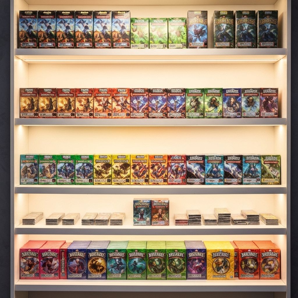 Trading card game products on display